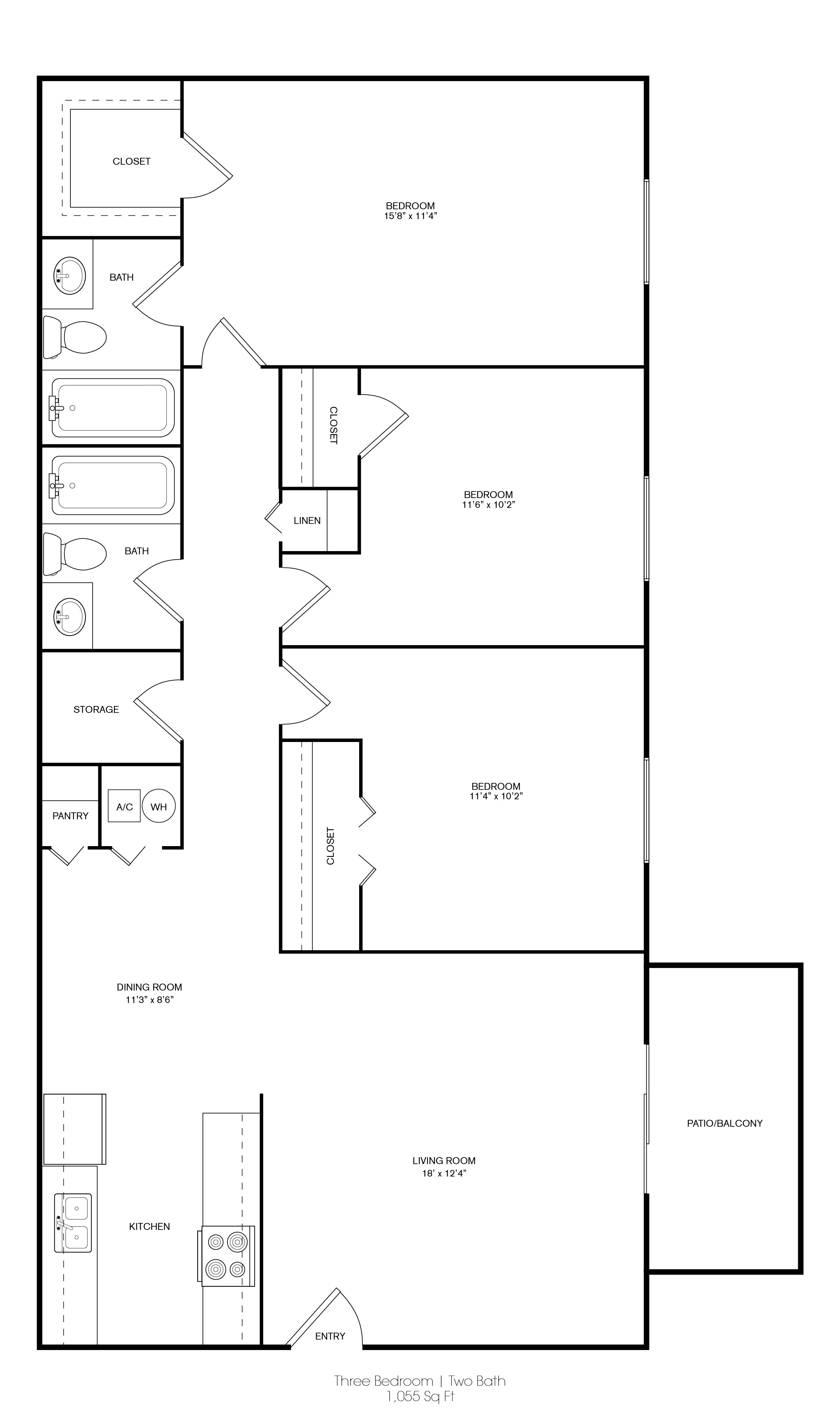 Three Bedrooms Two Bathrooms Floor Plan 9